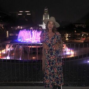 Navy Floral V-Neck Wrap Dress